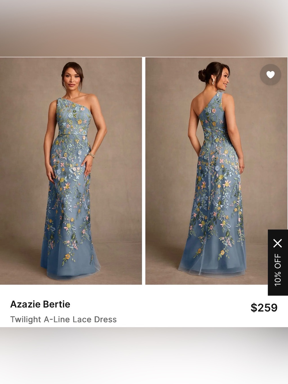 Azazie One-Shoulder Dusty Blue Floral Embroidered Gown - Picture 4 of 8